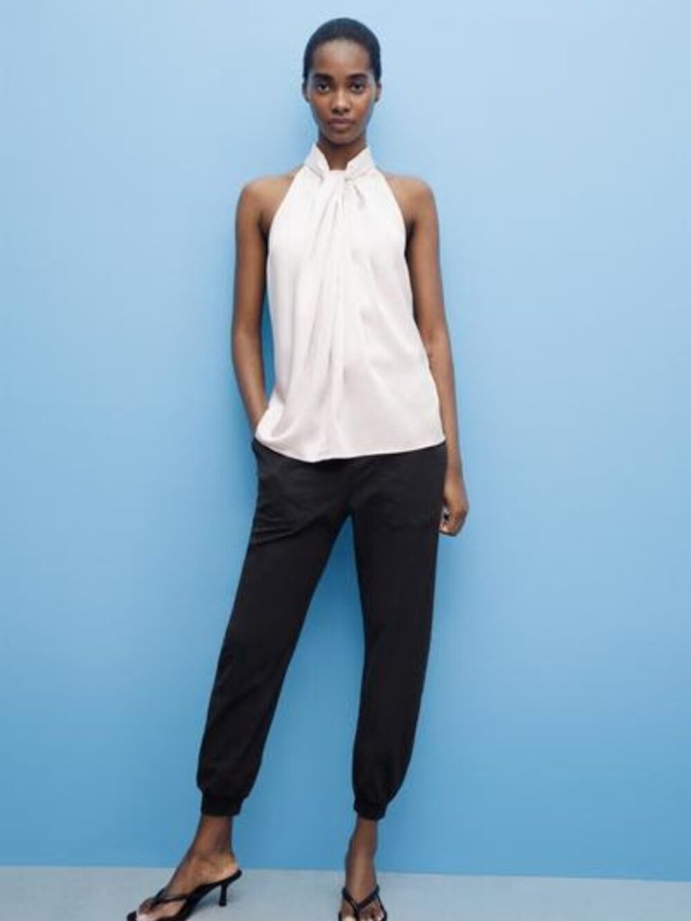 Zara KNOTTED SATIN EFFECT TOP Beige-pink